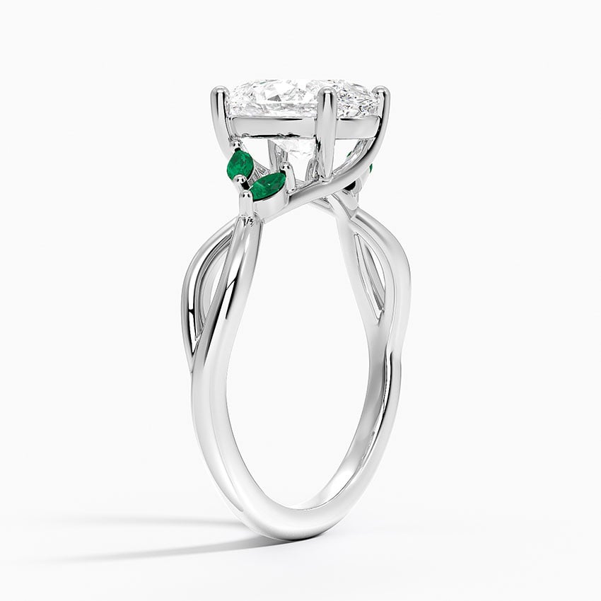 14K White Gold Willow Ring With Lab Emerald Accents