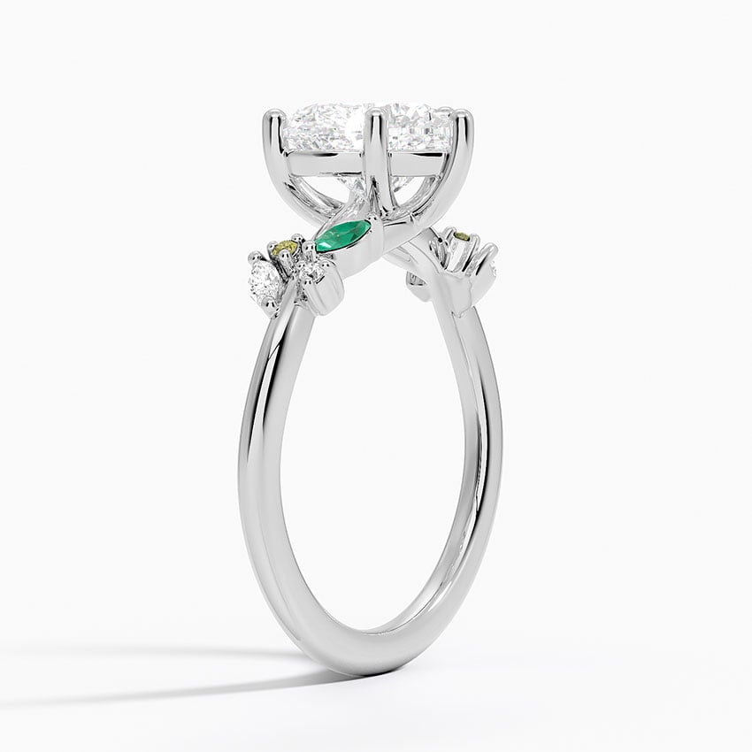 18K White Gold Arden Diamond Ring with Lab Emerald Accents