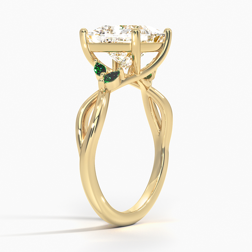 18K Yellow Gold Willow Ring With Lab Emerald Accents
