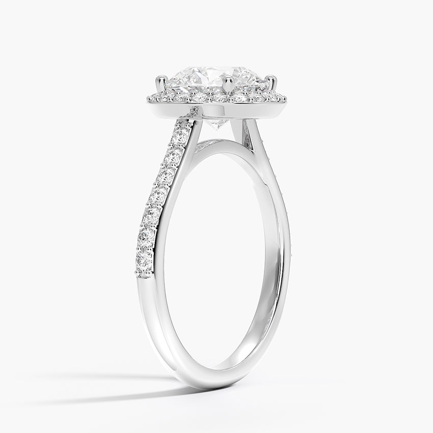 18K White Gold Halo Diamond Ring with Side Stones (1/3 ct. tw.)