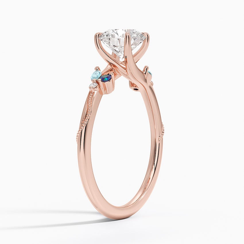 14K Rose Gold Camellia Indigo Milgrain Ring