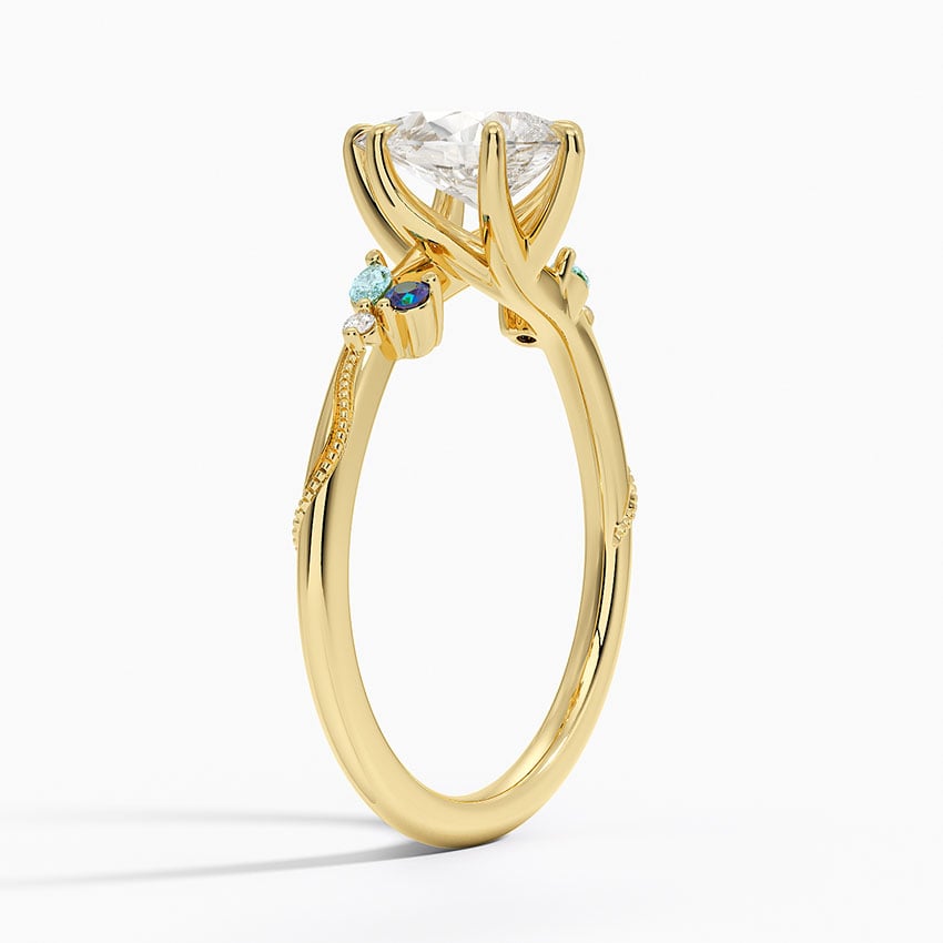 18K Yellow Gold Camellia Indigo Milgrain Ring