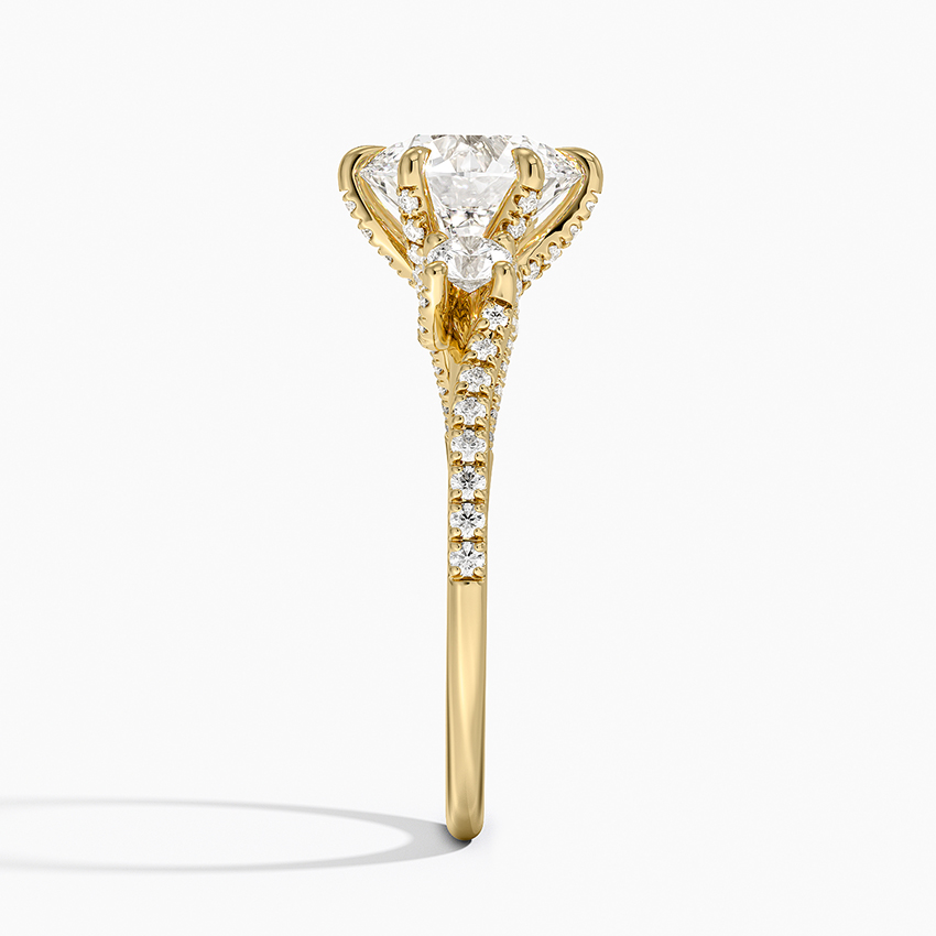 Luxe Delilah Three Stone Pave Diamond Ring in 18K Yellow Gold