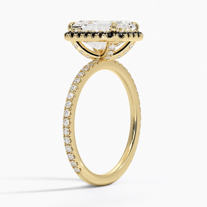 18K Yellow Gold Waverly Halo Diamond Ring with Black Diamond Accents