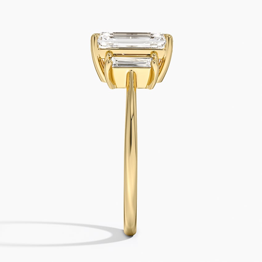 18K Yellow Gold Vertical Baguette Three Stone Diamond Ring
