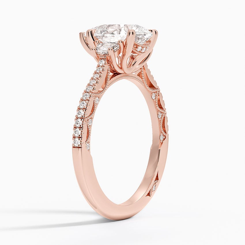 18K Rose Gold Tacori Lunetta Crescent Pavé Three Stone Diamond Ring