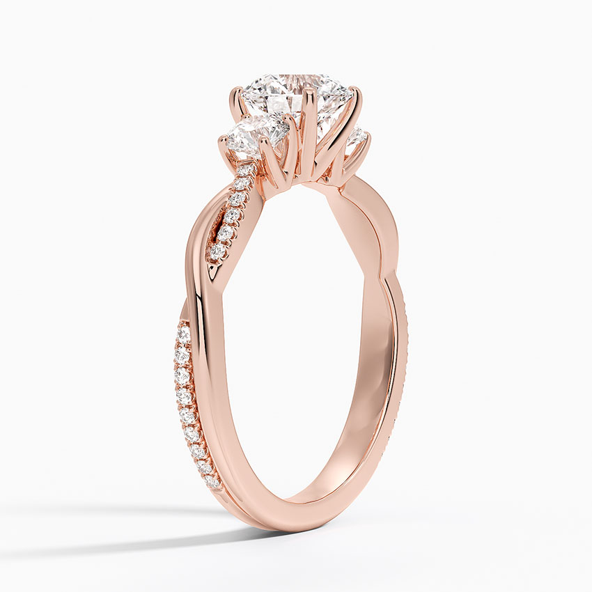 14K Rose Gold Luxe Three Stone Petite Twisted Vine Diamond Ring