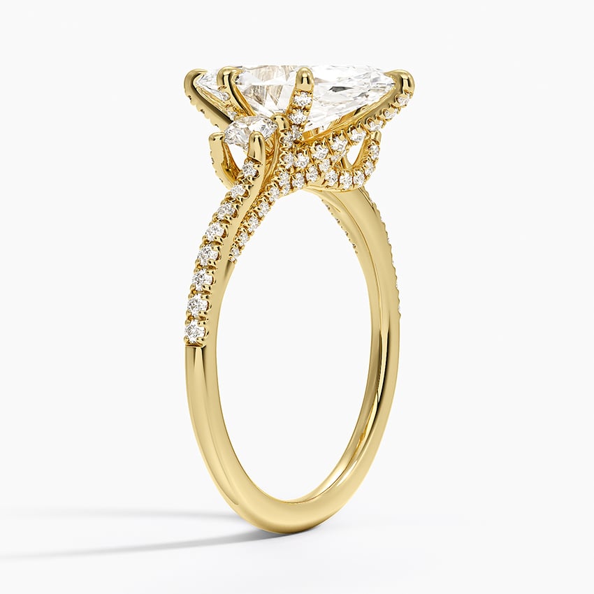 18K Yellow Gold Luxe Delilah Three Stone Pave Diamond Ring