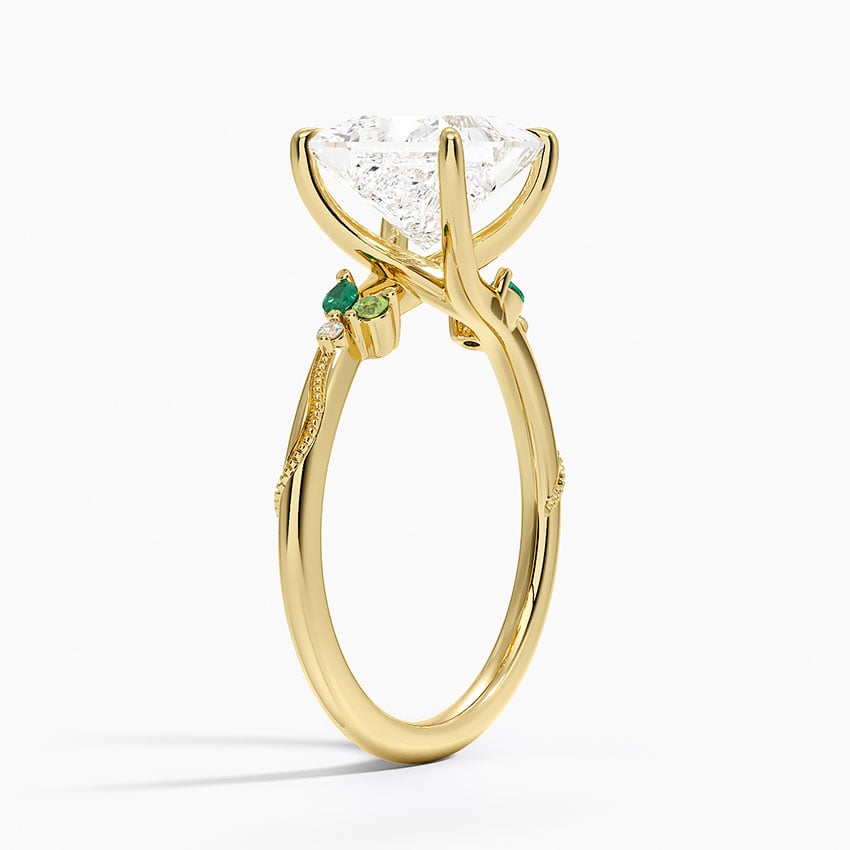 Camellia Milgrain Green Gemstone and Diamond Ring