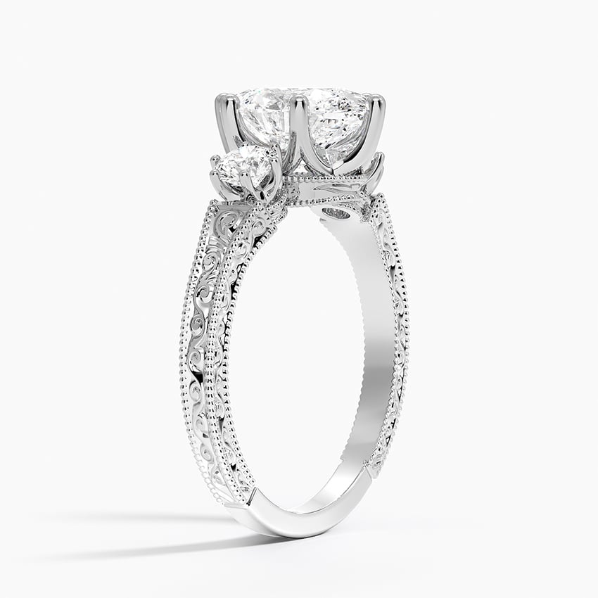 14K White Gold Hudson Engraved Three Stone Diamond Ring (1/3 ct. tw.)