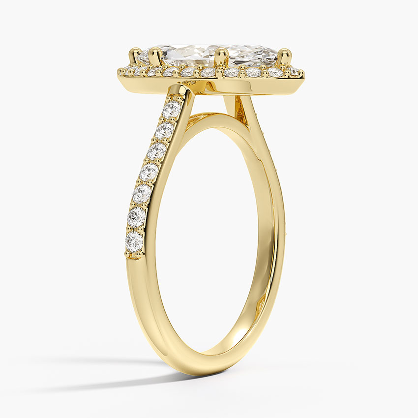 18K Yellow Gold Halo Diamond Ring with Side Stones (1/3 ct. tw.)