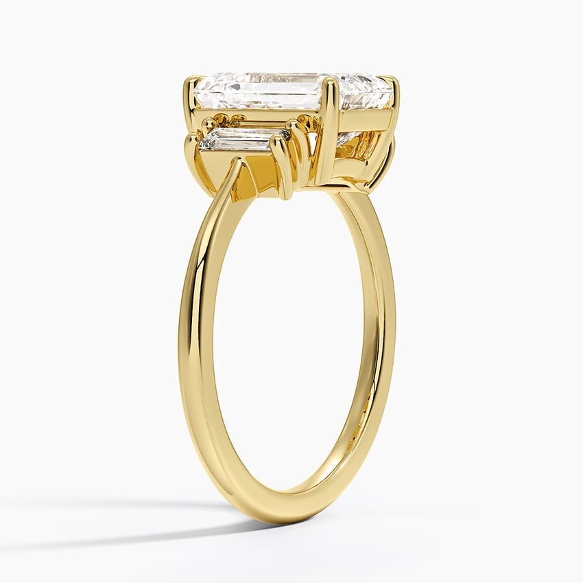 18K Yellow Gold Vertical Baguette Three Stone Diamond Ring