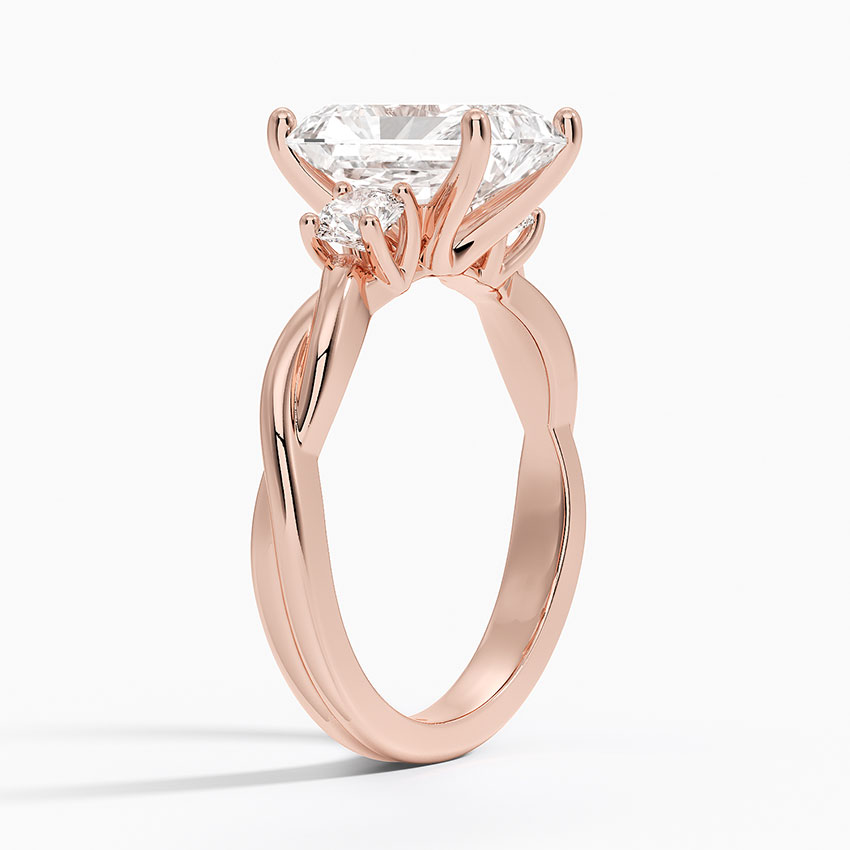 14K Rose Gold Twisted Vine Three Stone Diamond Ring