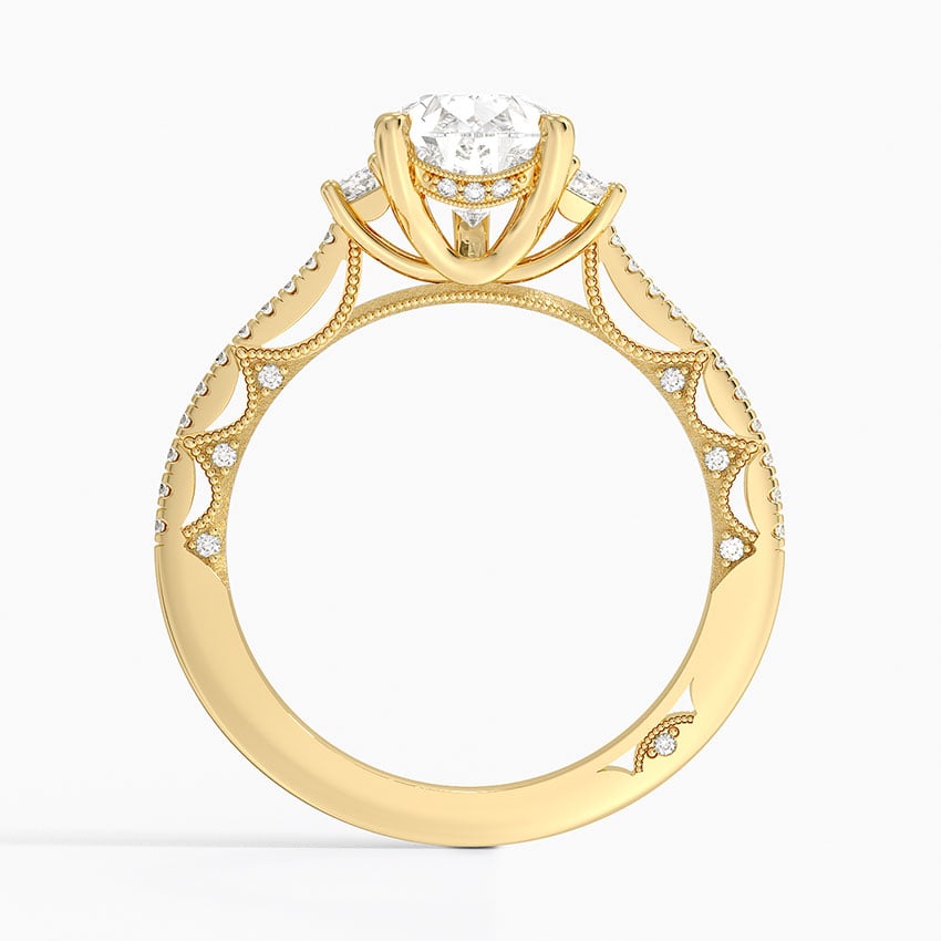 18K Yellow Gold Tacori Lunetta Crescent Pavé Three Stone Diamond Ring