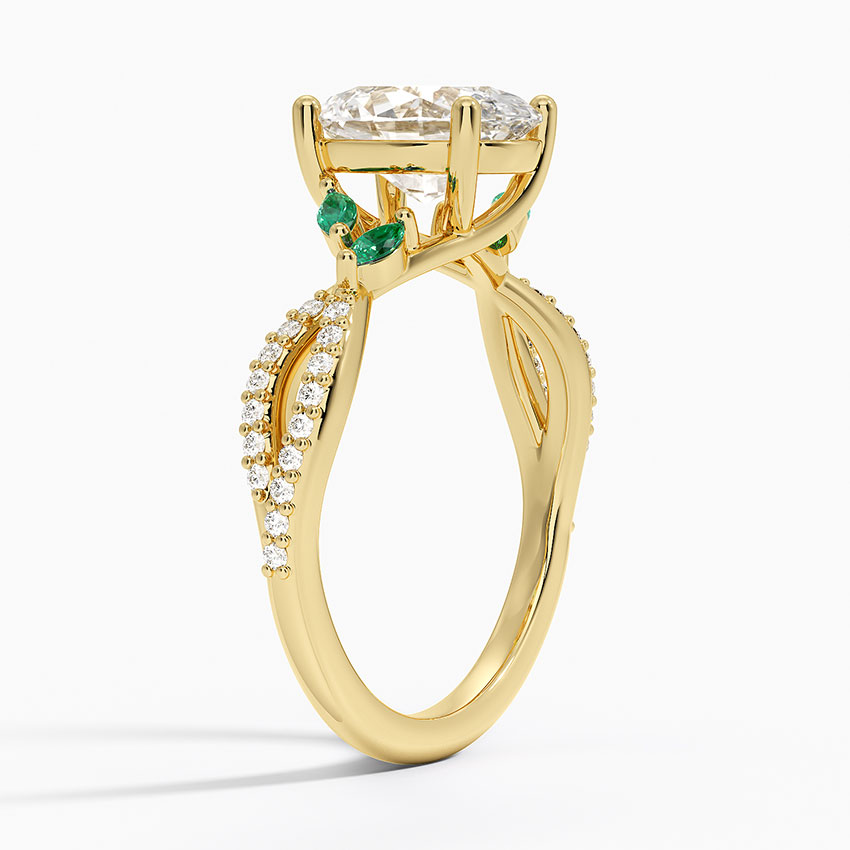 18K Yellow Gold Luxe Willow Lab Emerald and Diamond Ring (1/8 ct. tw.)