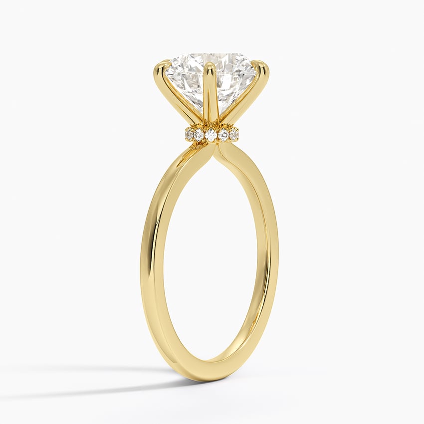 18K Yellow Gold Secret Halo Six-Prong Diamond Ring