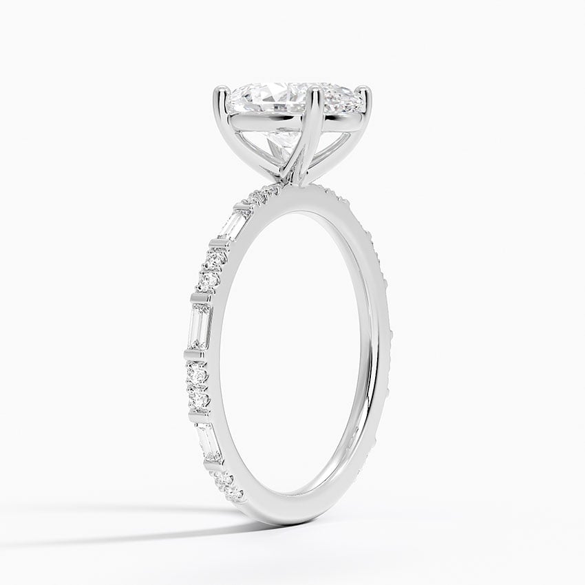 18K White Gold Luz Baguette and Round Diamond Ring