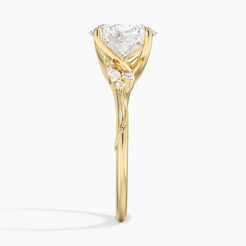 18K Yellow Gold Camellia Milgrain Diamond Ring