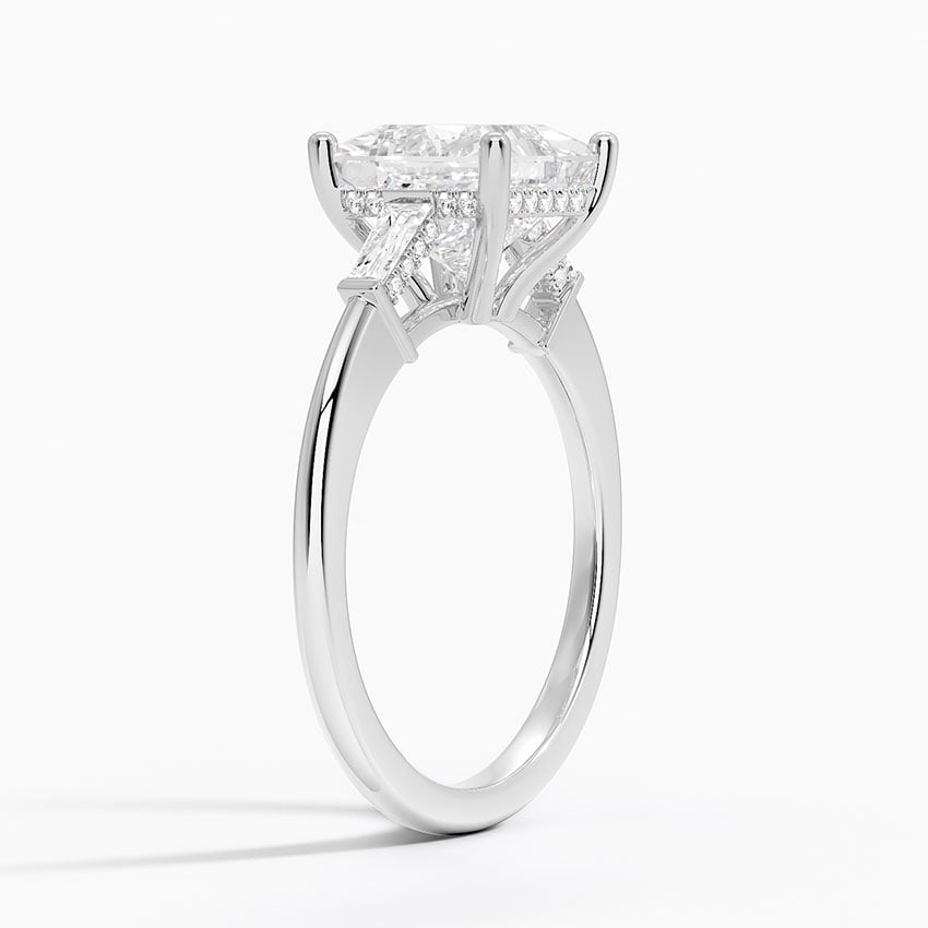 18K White Gold Adorned Tapered Baguette Three Stone Diamond Ring