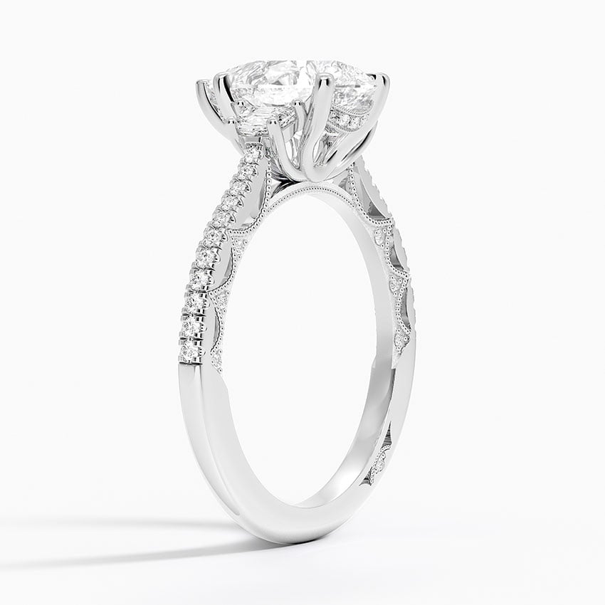 18K White Gold Tacori Lunetta Crescent Pavé Three Stone Diamond Ring