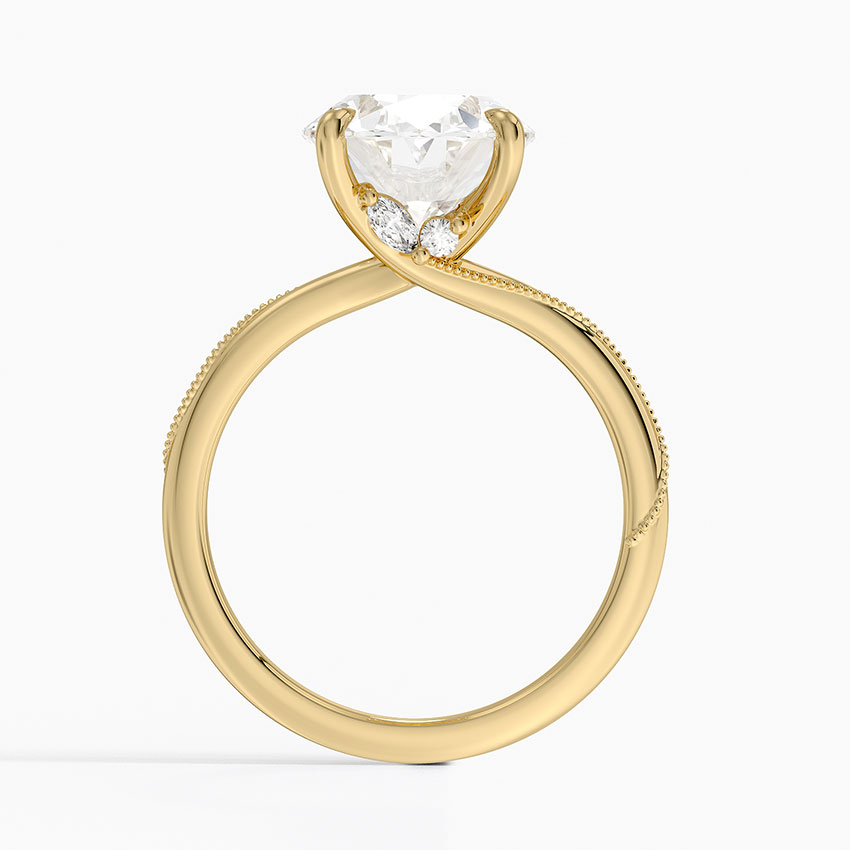 18K Yellow Gold Adorned Camellia Milgrain Diamond Ring
