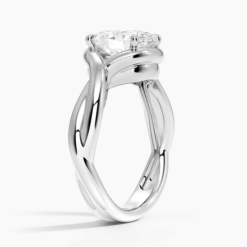 14K White Gold Bypass Twist Bezel Solitaire Diamond Ring