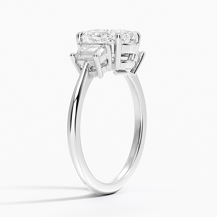 18K White Gold Embrace Three Stone Trapezoid Diamond Ring
