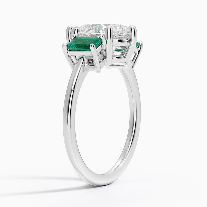 18K White Gold Luxe Rhiannon Three Stone Lab Emerald Ring