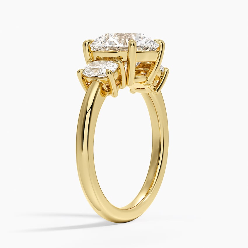 Faye Elongated Cushion Three Stone Diamond Ring in 18K Yellow Gold