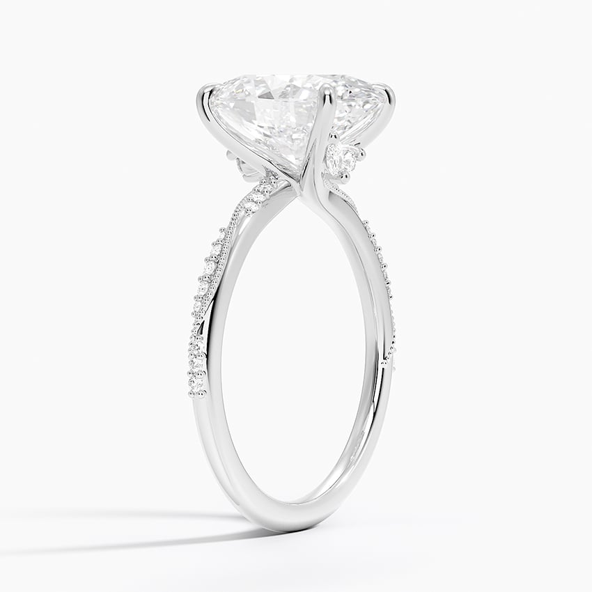 18K White Gold Camellia Hidden Accent Diamond Ring