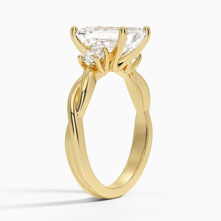 18K Yellow Gold Twisted Vine Three Stone Diamond Ring