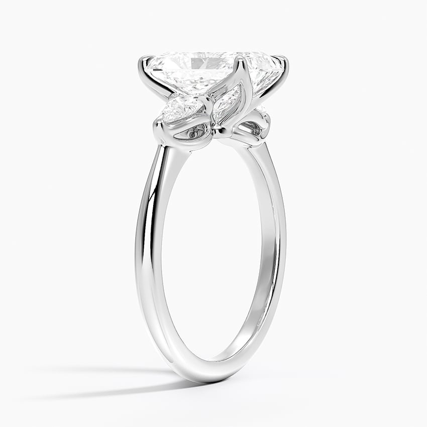 18K White Gold Fleur Three Stone Diamond Ring