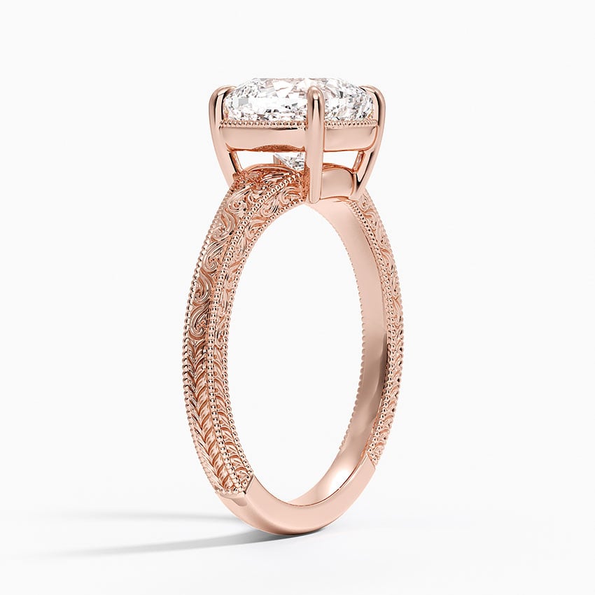 14K Rose Gold Tapered Elsie Engraved Solitaire Ring