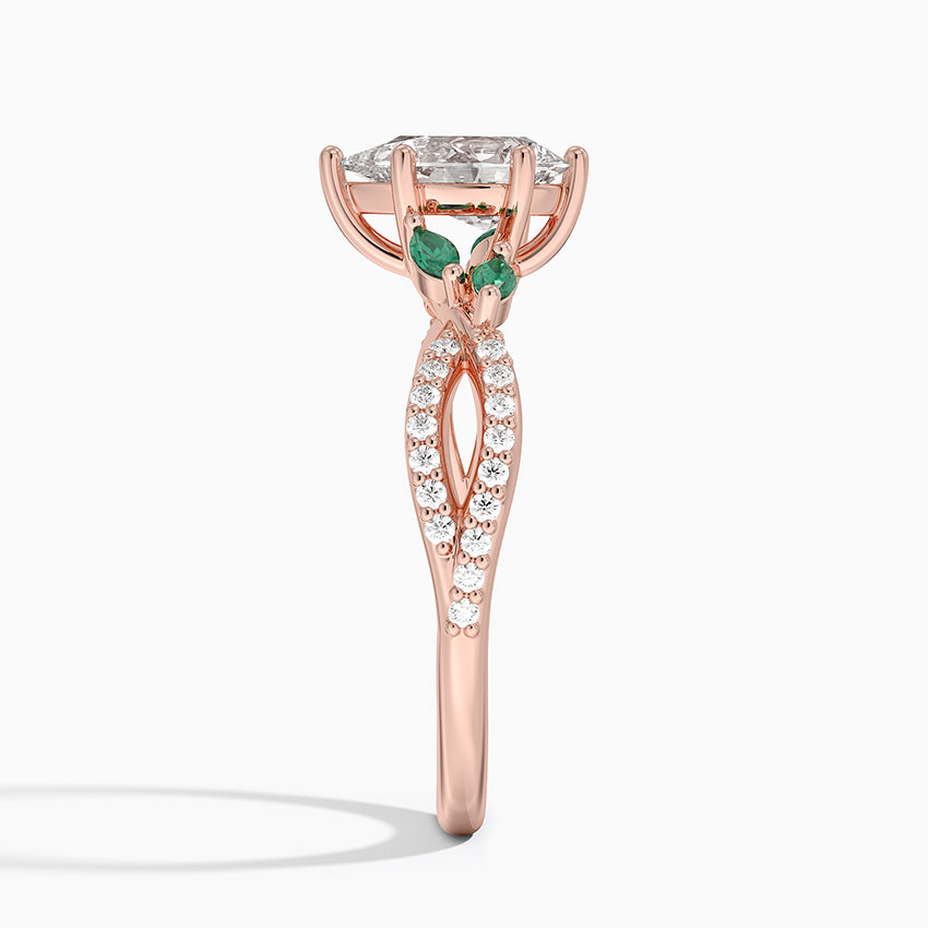 14K Rose Gold Luxe Willow Lab Emerald and Diamond Ring (1/8 ct. tw.)