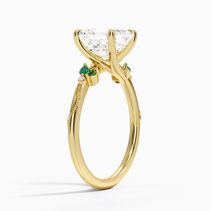 Camellia Milgrain Green Gemstone and Diamond Ring