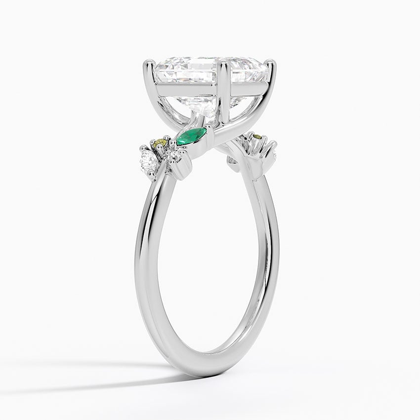 18K White Gold Arden Diamond Ring with Lab Emerald Accents