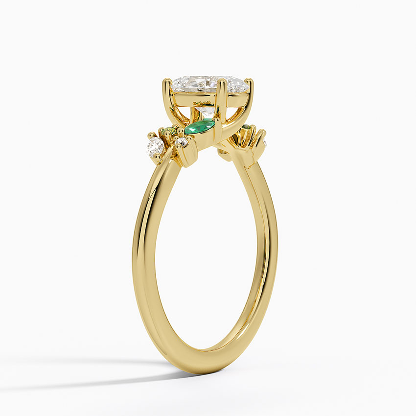 18K Yellow Gold Arden Diamond Ring with Lab Emerald Accents