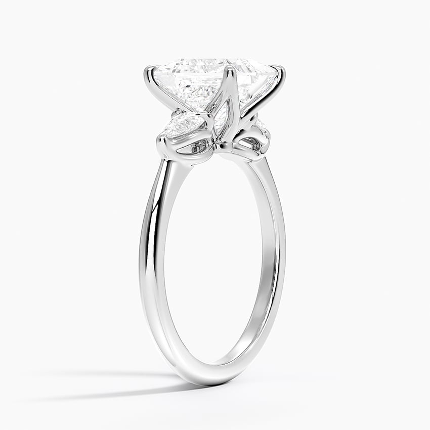 18K White Gold Fleur Three Stone Diamond Ring