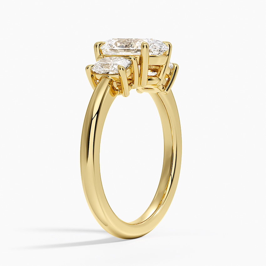 Faye Elongated Cushion Three Stone Diamond Ring in 18K Yellow Gold