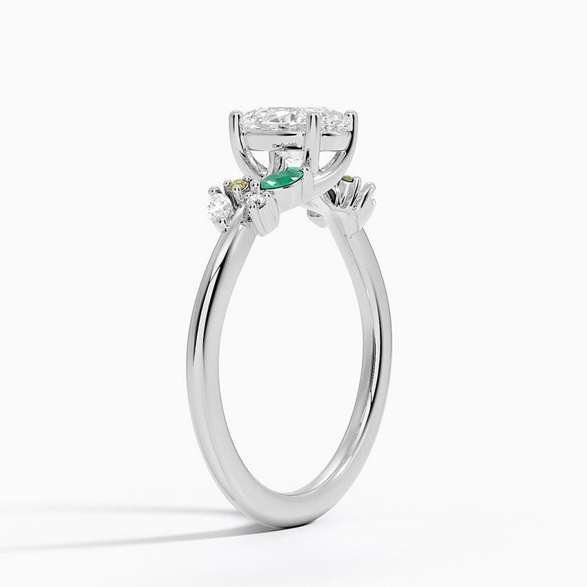 18K White Gold Arden Diamond Ring with Lab Emerald Accents