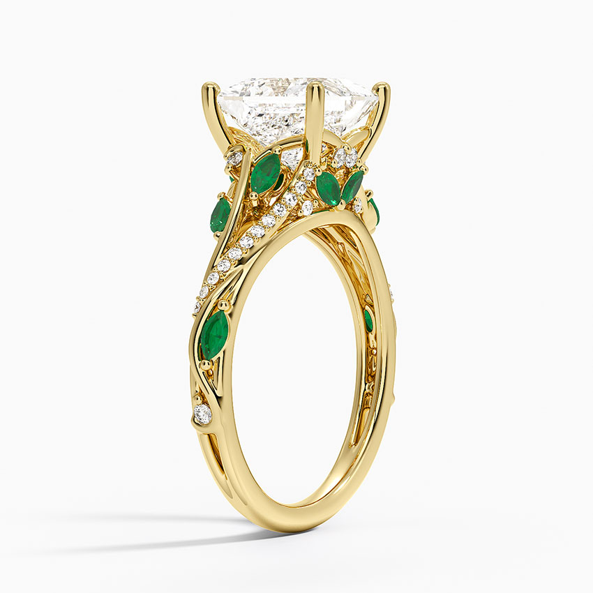 Begonia Vine Diamond and Lab Emerald Ring