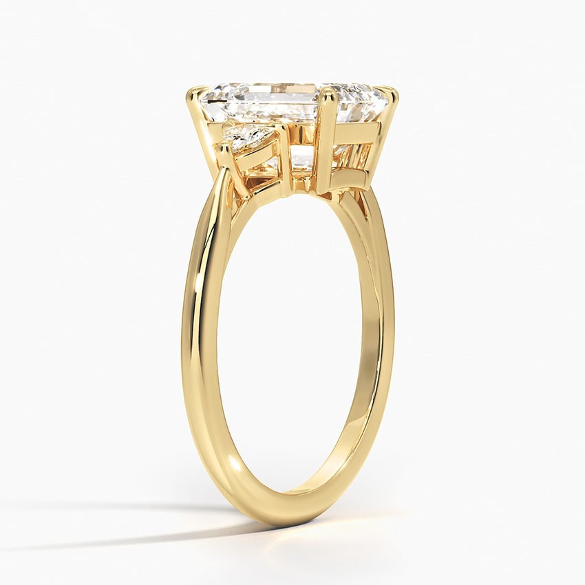 18K Yellow Gold Trillion Cut Three Stone Diamond Ring