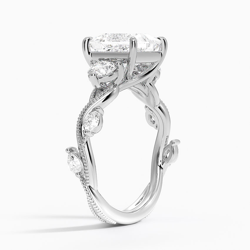 18K White Gold Vintage Secret Garden Three Stone Diamond Ring