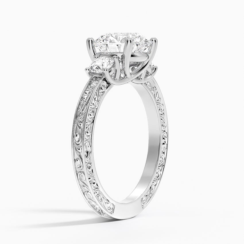 Platinum Antique Scroll Engraved Three Stone Diamond Ring (1/3 ct. tw.)
