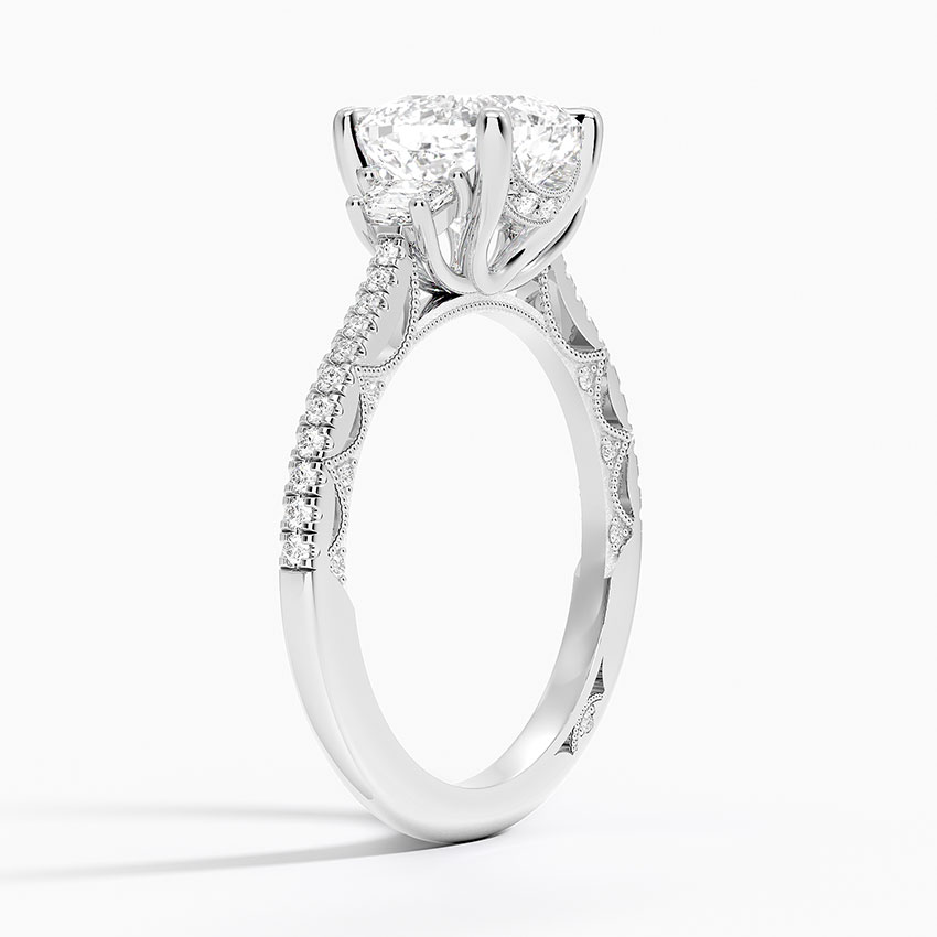 18K White Gold Tacori Lunetta Crescent Pavé Three Stone Diamond Ring