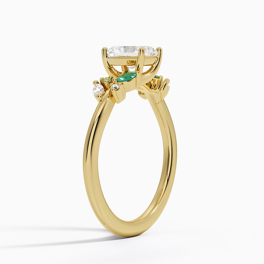 18K Yellow Gold Arden Diamond Ring with Lab Emerald Accents