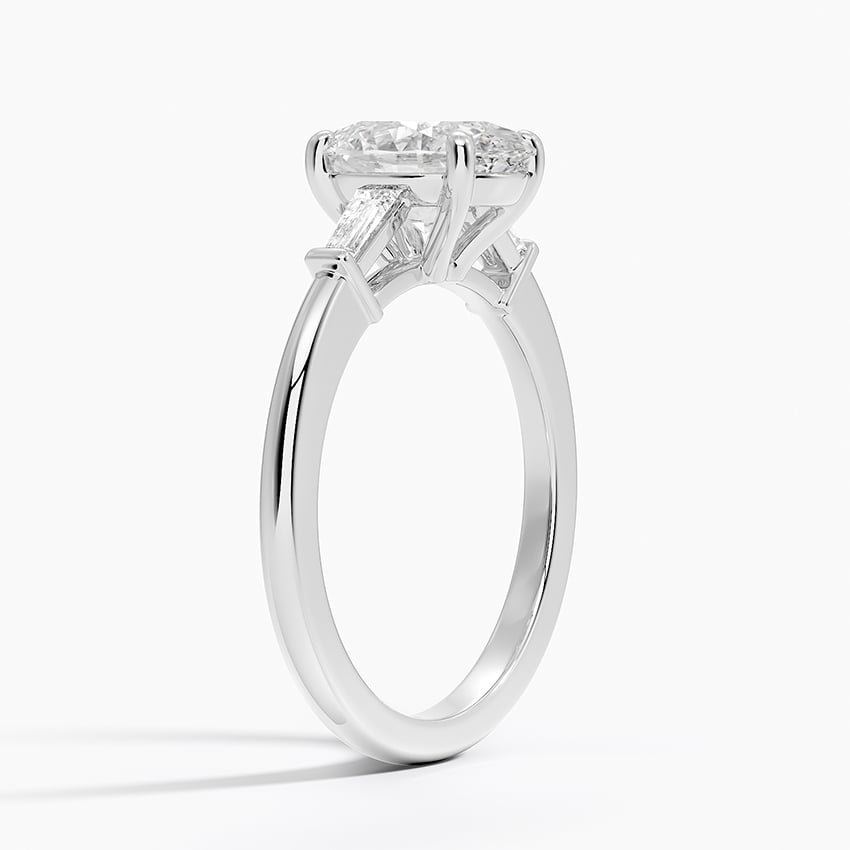 18K White Gold Tapered Baguette Three Stone Diamond Ring