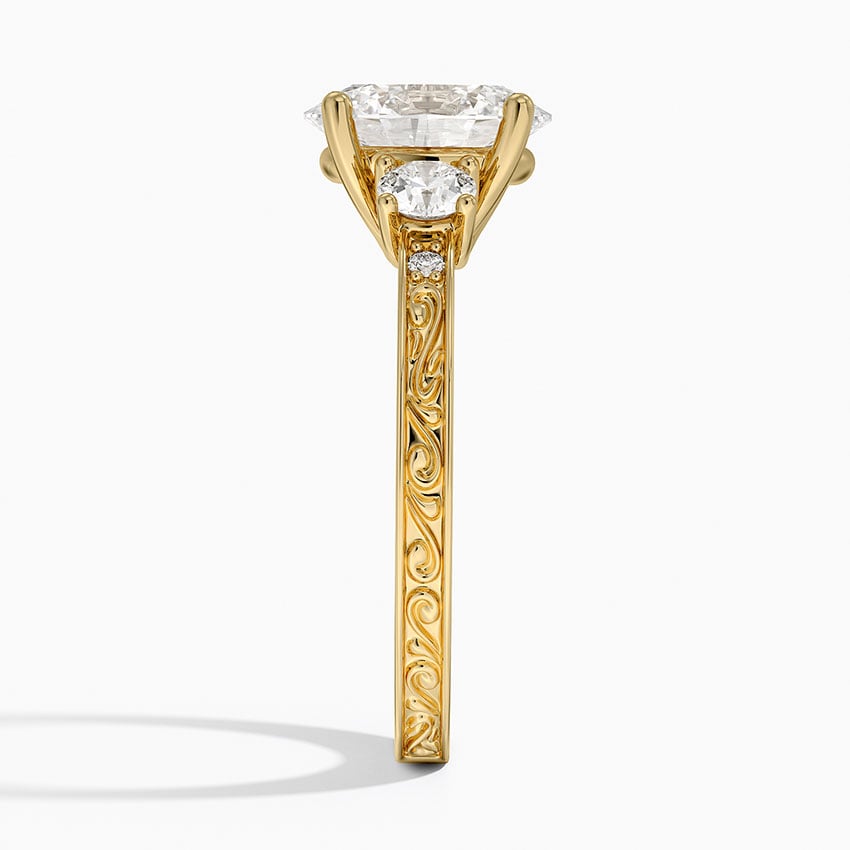 18K Yellow Gold Antique Scroll Three Stone Trellis Diamond Ring (1/3 ct. tw.)