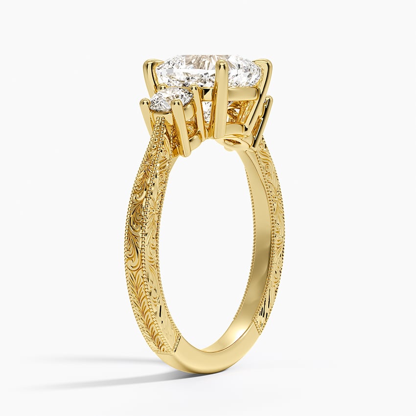 18K Yellow Gold Elsie Three Stone Engraved Diamond Ring (1/3 ct. tw.)