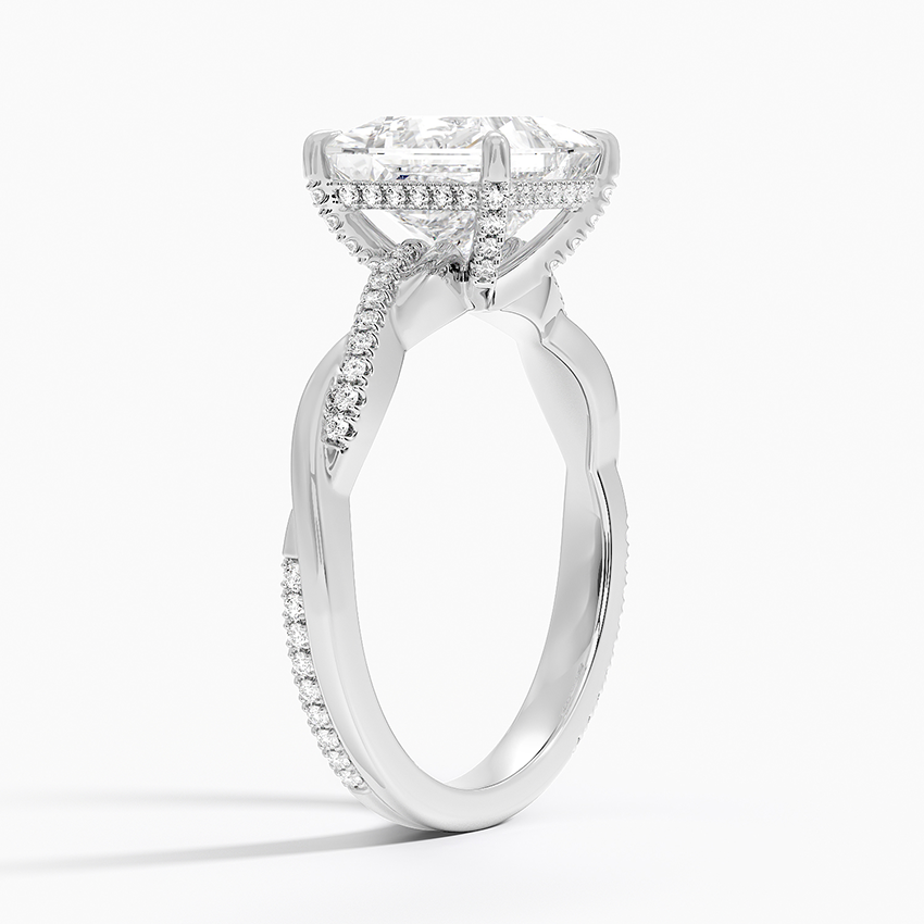 18K White Gold Petite Twisted Vine Hidden Halo Pavé Diamond Ring
